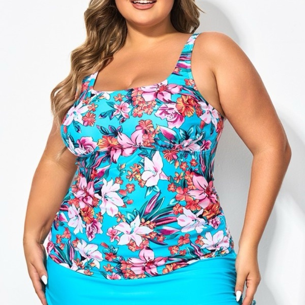 Floral Blue Women's Swim Top